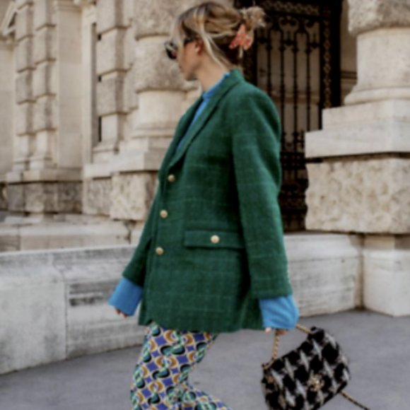 ZARA NEW WOMAN TEXTURED WEAVE TAILORED BLAZER JACKET GREEN 2761/062 Size S - Picture 10 of 15